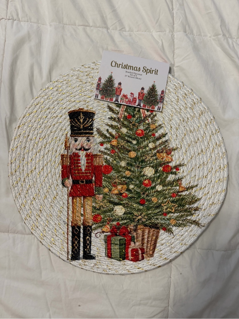 Nutcracker Tree Round Holiday Placemat - White & Red